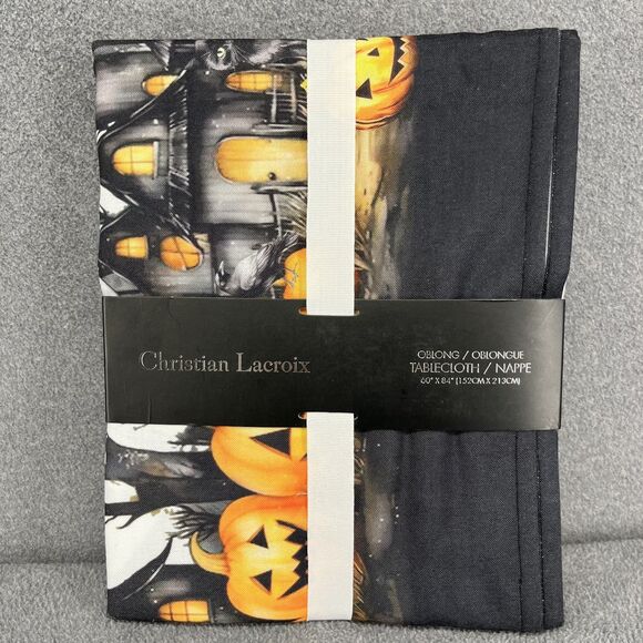 Christian Lacroix Halloween Tablecloth Haunted House Pumpkin Cat Oblong 60 X 84 - Picture 2 of 12
